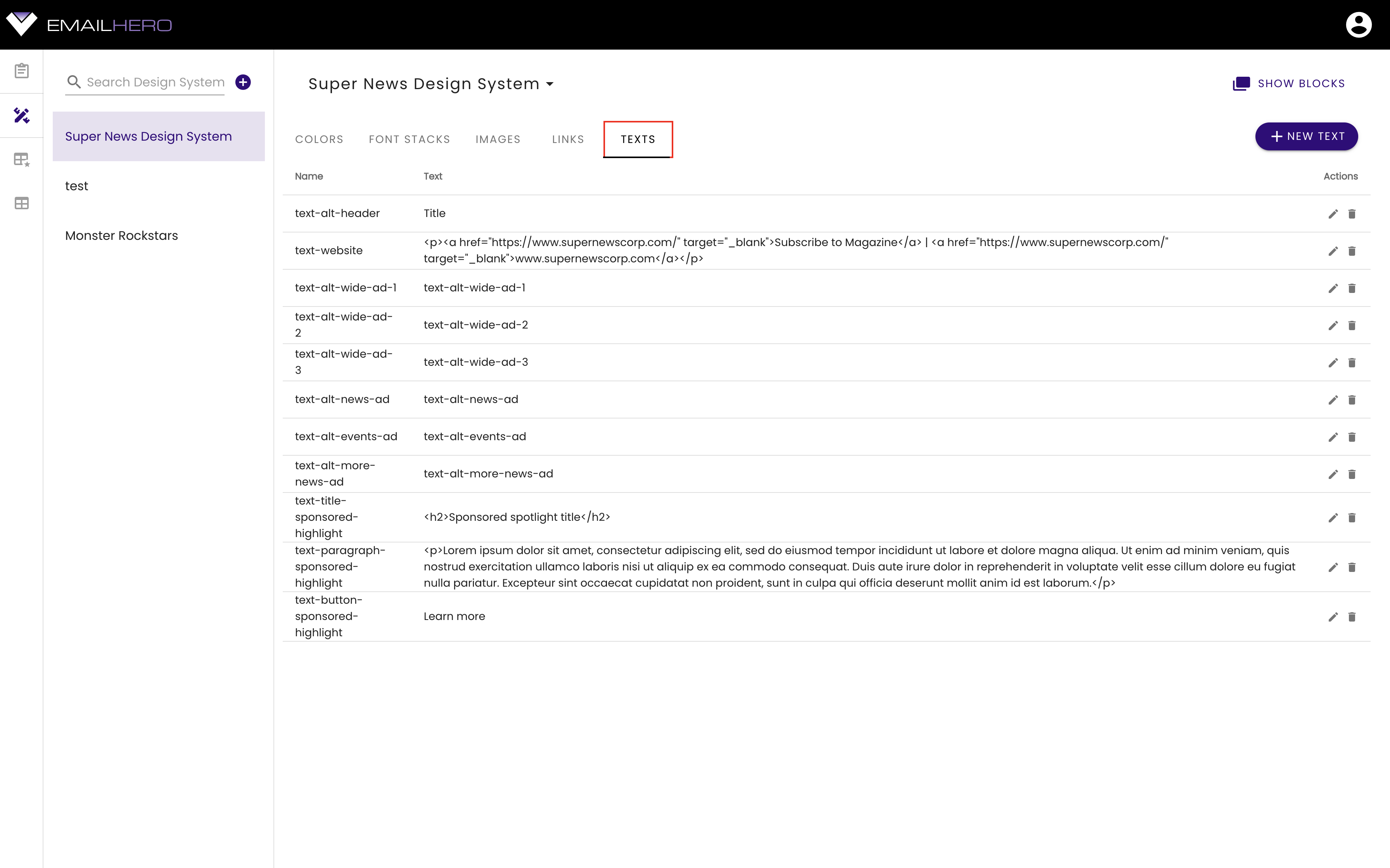 Design Systems - Variables - Texts