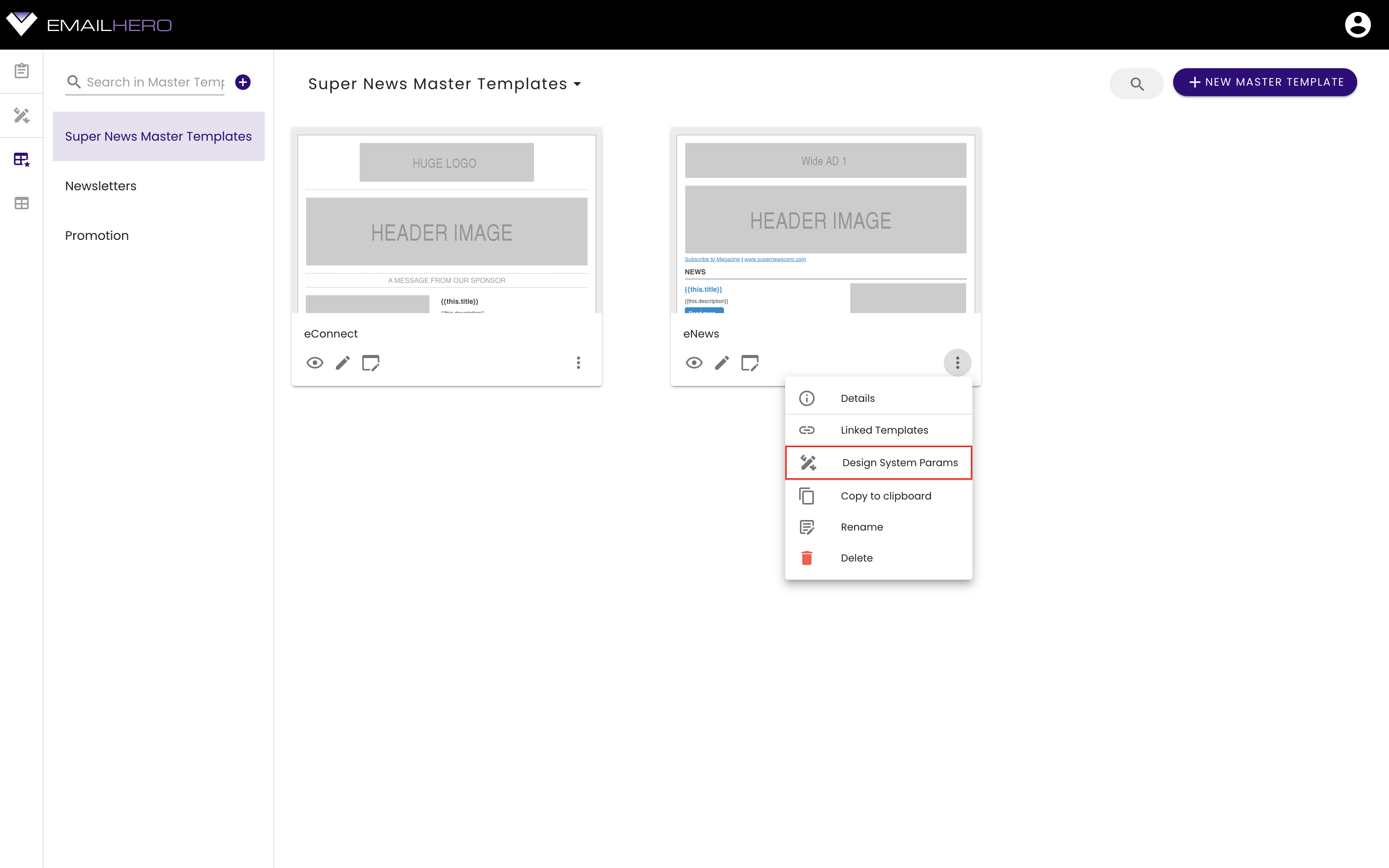 Master Templates - Design system params - Open