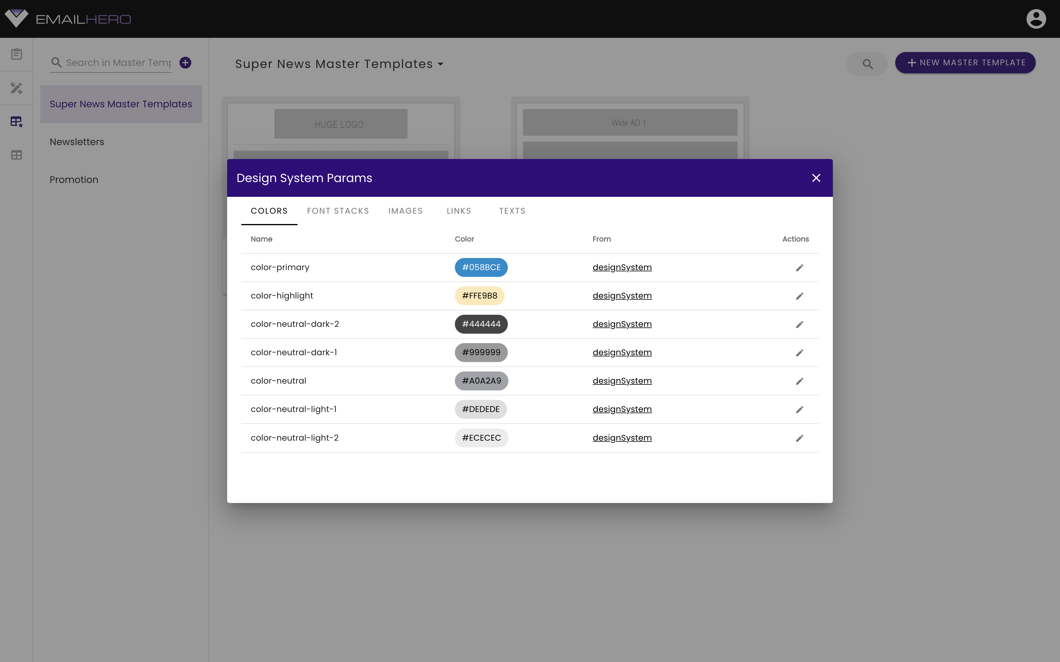 Master Templates - Design system params