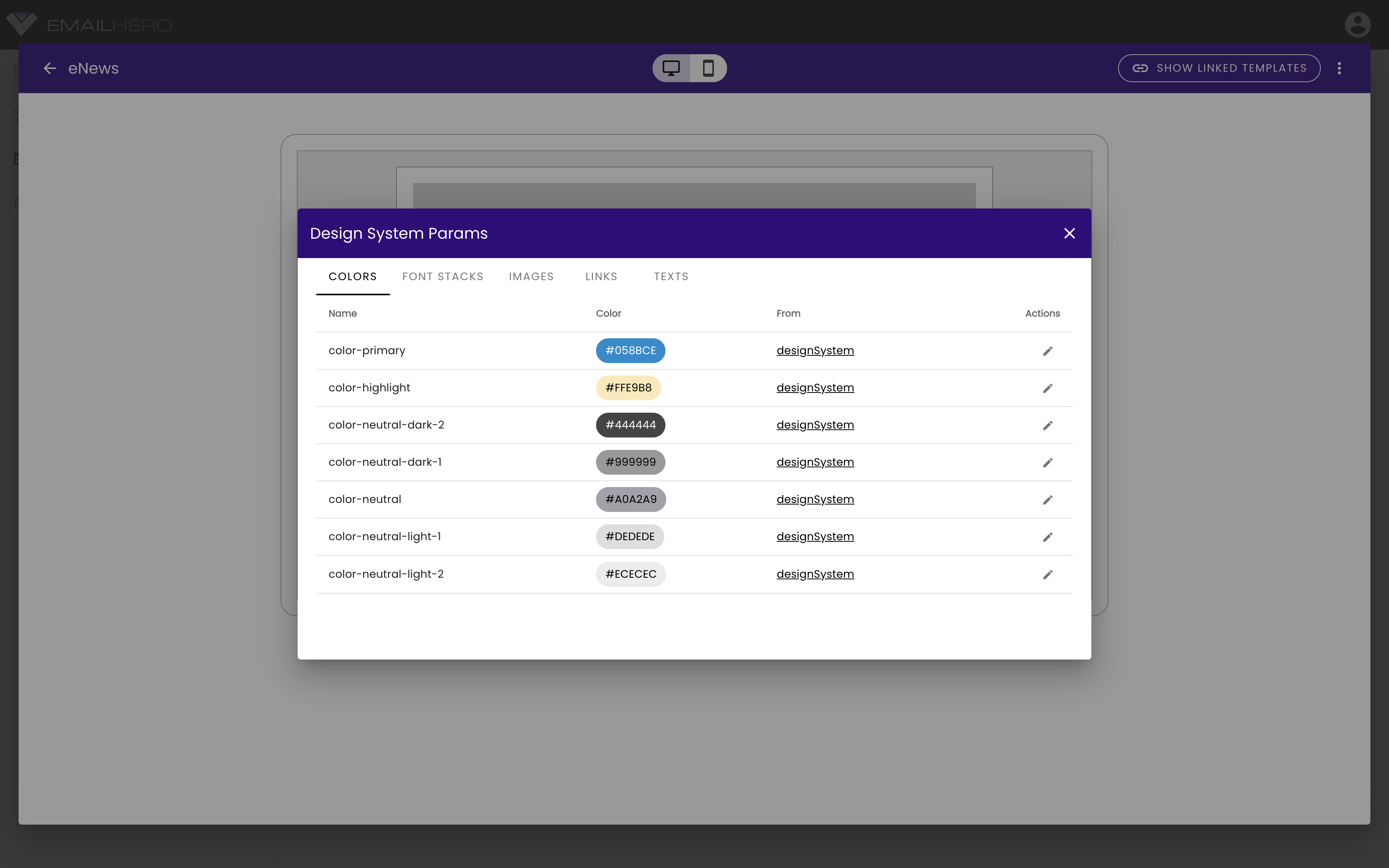 Master Template Page - Design system params