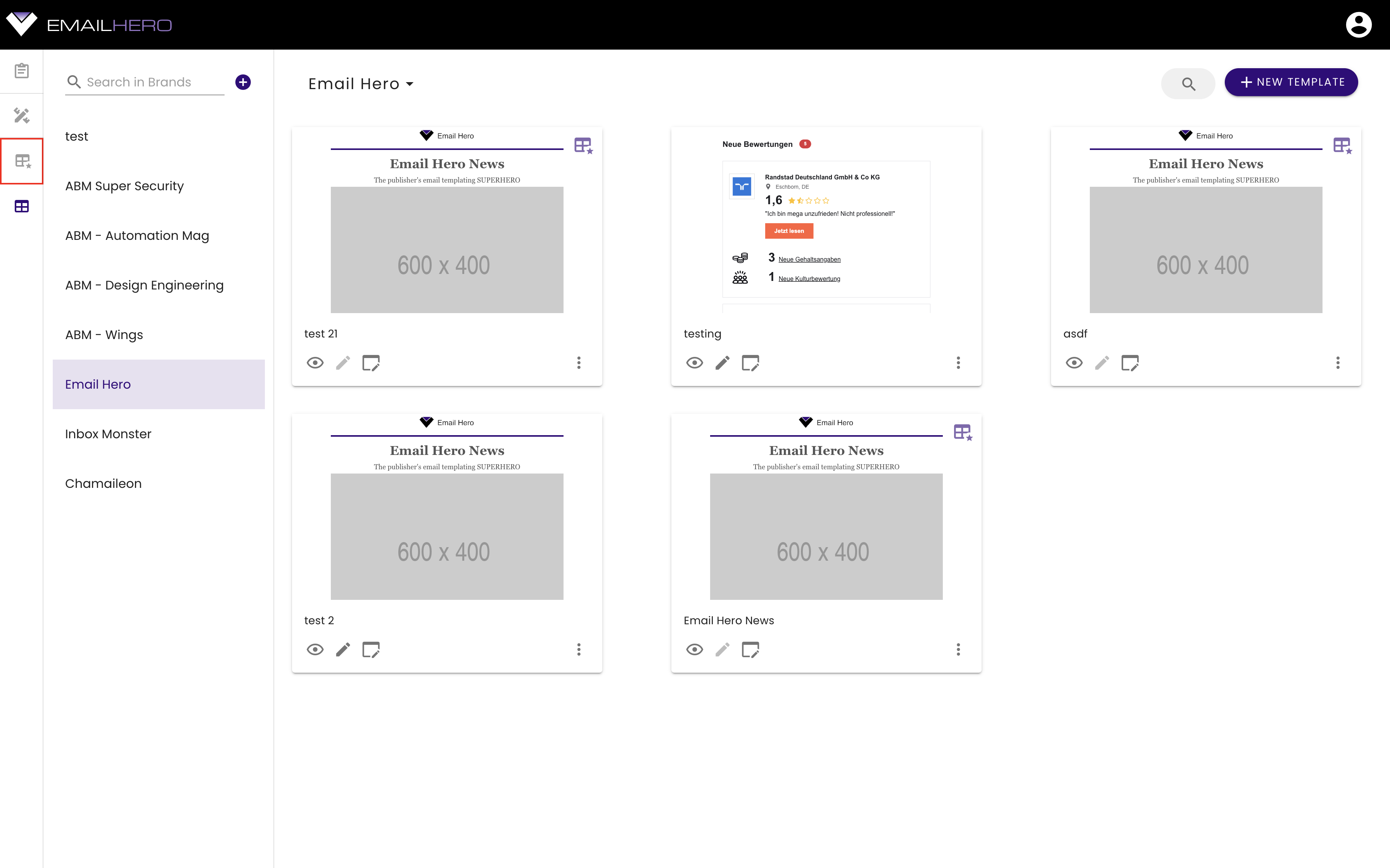 Navigation sidebar - master templates